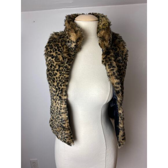 Cherokee Leopard Print Faux Fur Sleeveless Vest Sz L 10/12 Kids - Picture 1 of 14